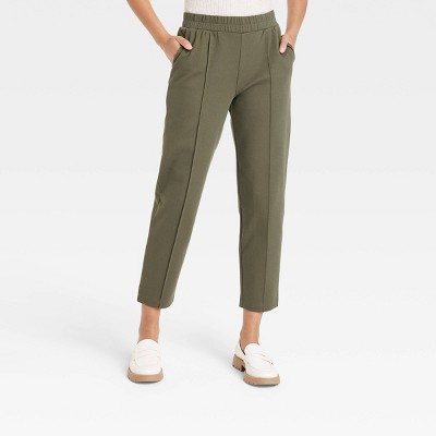 Women's Mid-Rise Straight Leg Ankle Length Utility Pants - A New Day Olive  Green 14, Green Green 