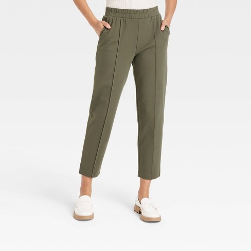 Women's High-Rise Regular Fit Tapered Ankle Knit Pants - A New Day™ Olive M
