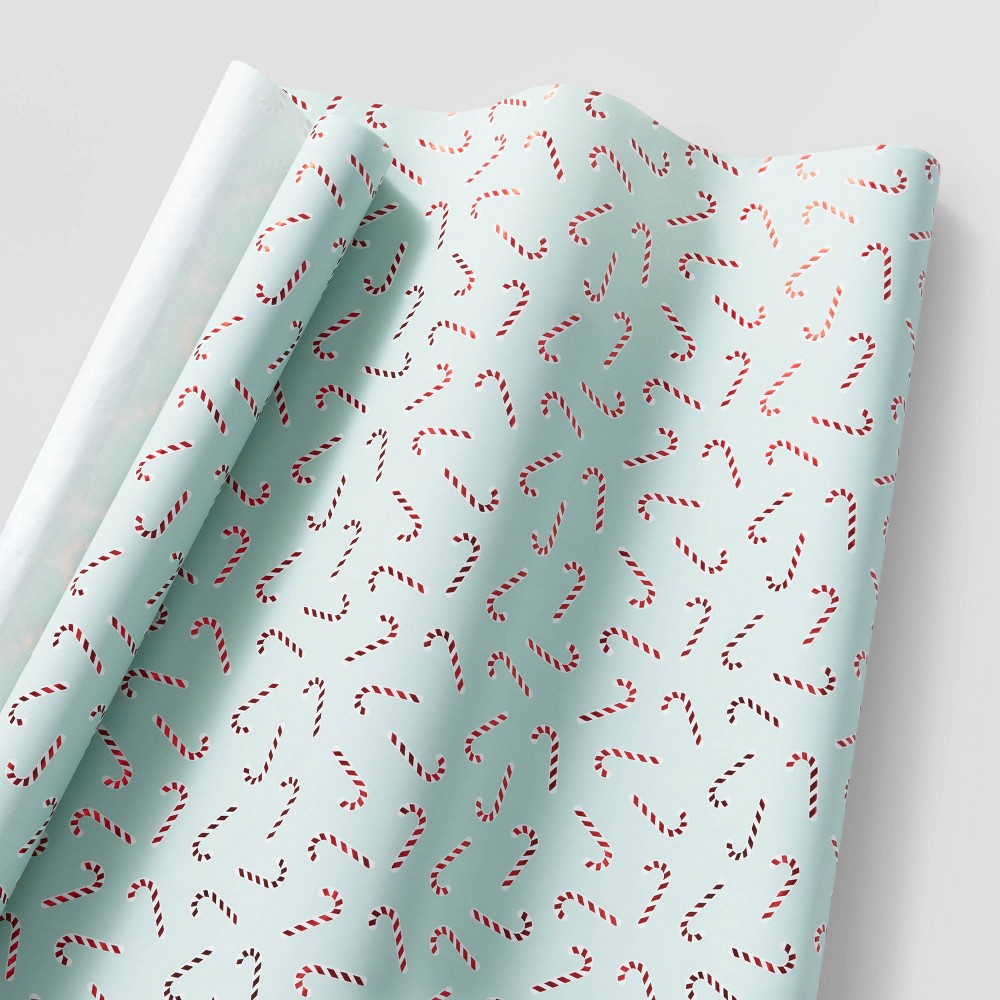 30in 20 sq ft Candy Canes Kraft Gift Wrap Mint Green - Wondershop