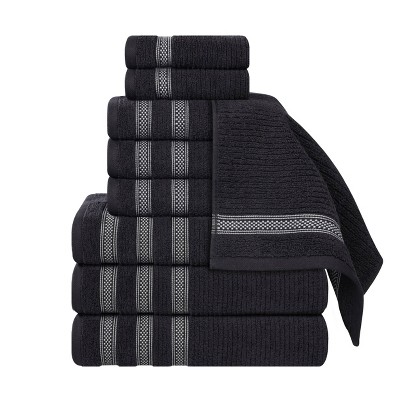 Zero Twist Cotton Ribbed Modern Geometric Border Assorted 9 Piece Bathroom Towel Set by Blue Nile Mills