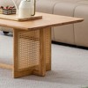 CENGHU Chinese Style Log Wind Imitation Rattan Coffee Table, Solid Wood Glass Desktop Tea Table Rattan Woven, Side Table for Living Room, Natural - 3 of 4