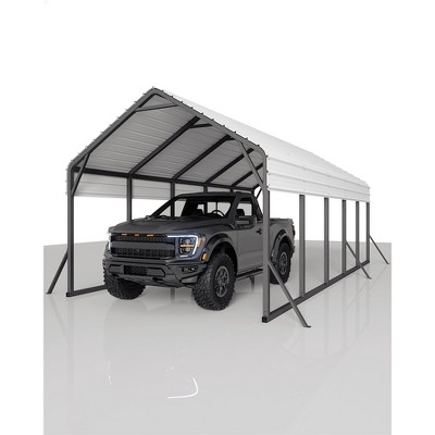 Metal Carport for 2 Cars, Heavy Duty Steel Frame for All Weather, Permanent Shelter for Boats, Full-Sized Pickup Trucks, and Tractors