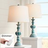 Regency Hill Tanya Coastal Vintage Table Lamps 26 1/2" High Set of 2 Blue Wash with Table Top Dimmers White Fabric Drum for Bedroom Living Room Kids - 2 of 4