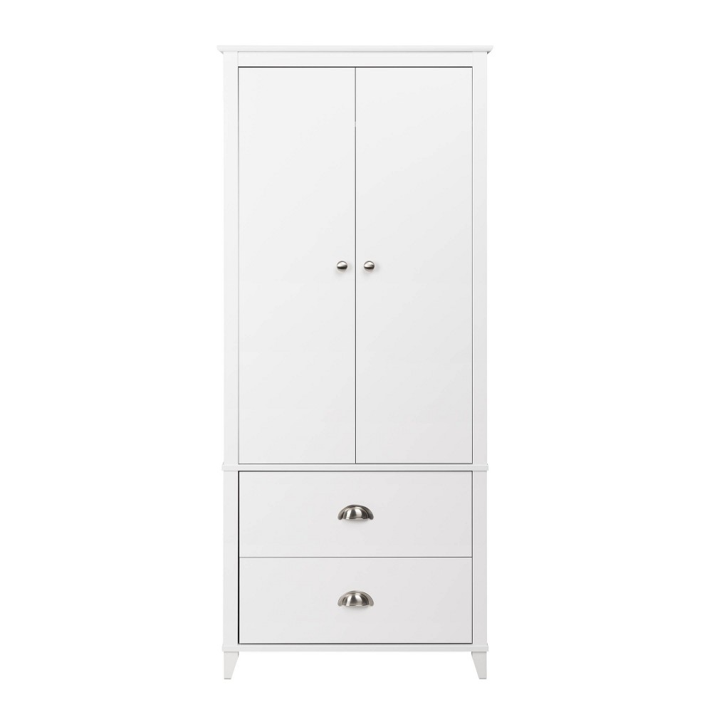 Photos - Wardrobe Yaletown Armoire White - Prepac: Freestanding Storage, 2 Drawers, Nickel Hardware