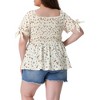 Agnes Orinda Women's Plus Size Floral Square Neck Smocked Bow Tie Short Sleeve Peplum Blouses - 4 of 4