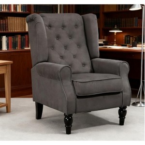 Sapphtopaz Modern Accent Chair with Button-Tufted & Spring Seat Upholstered Reading Chair with Wood Leg & Wingback for Living Room,Bedroom - 1 of 4