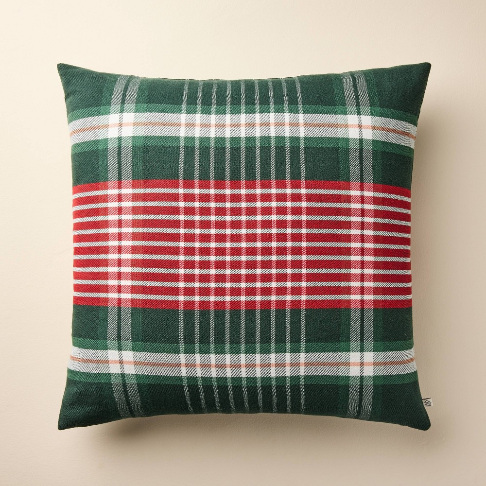 24"x24" Plaid Square Toss Pillow Red/Green - Hearth & Hand™ with Magnolia