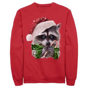 Women's Lost Gods Ugly Christmas Raccoon Candy Cane Sweatshirt