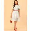 INSPIRE CHIC Women's Peter Pan Collar Tie Neck Short Sleeve A-Line Elegant Belted Floral Dress - 3 of 4
