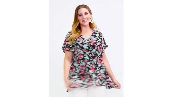 Agnes Orinda Women's Plus Size V Neck Short Sleeve Floral Print Tiered Peplum Blouses, 2 of 8, play video
