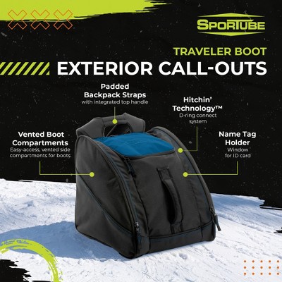 Sportube Traveler Boot Bag, 45L Ski & Snowboard Gear Backpack for Travel, Azure — фото 3
