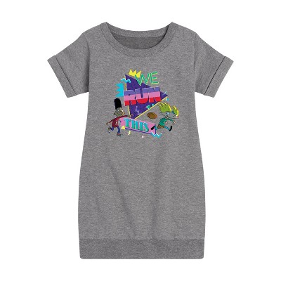 - Hey Arnold! - Retro Arnold and Gerald Graphic Short Sleeve Fleece Dress