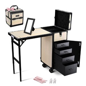 Byootique Rolling Makeup Train Case Nail Table w/ Cosmetic Cube Case Aluminum - 1 of 4