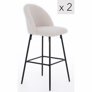 Set of 2 Bar Stools in Metal and Beige Velvet, Modern Design Style ,Upholstery , Dining Room - 1 of 4