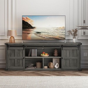 Coolmee 70 inch TV Stand for up to 75 Inch TVs with Power Outlet, Farmhouse Entertainment Center with Sliding Barn Doors and Storage Cabinets - 1 of 4
