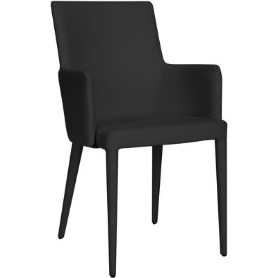 Black Faux Leather and Metal Transitional Arm Chair