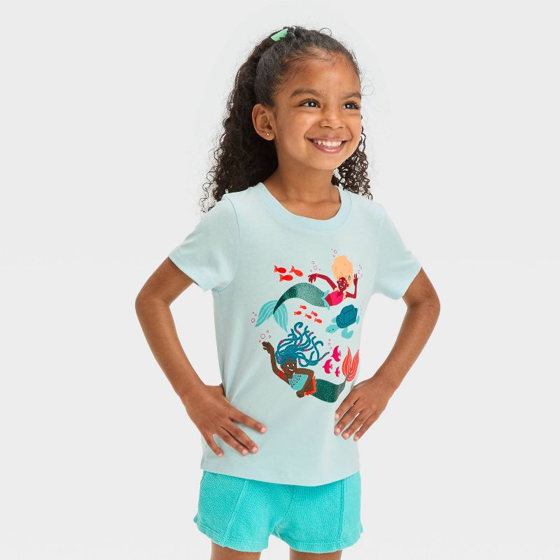 Toddler Girls' Short Sleeve Mermaid Graphic T-Shirt - Cat & Jack™ Light Blue, 1 of 5