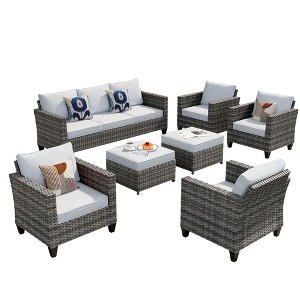 XIZZI Patio Furniture Set 7 Pieces Outdoor Conversation Sets Wicker Sectional Couch Set with Chairs for Garden Backyard Porch - 1 of 4