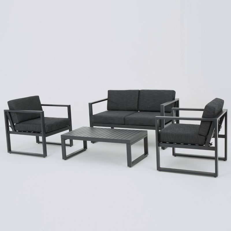 Navan 12pc Aluminum Sectional Sofa Seating Set Black/Dark Gray - Christopher Knight Home, 3 of 9