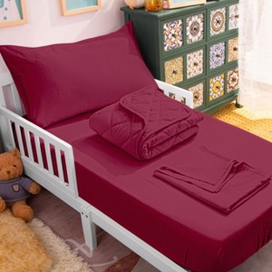 4 Piece Toddler Bedding Set, Soft Crib Bedding Set, Includes Quilted Comforter, Fitted Sheet, Flat Sheet and Pillowcase - NTBAY - 1 of 4