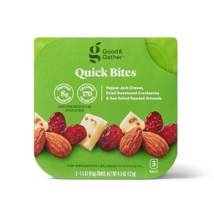 Quick Bites Pepper Jack Cheese, Dried Sweetened Cranberries & Sea-Salted Roasted Almonds - 4.5oz/3ct  - Good & Gather™ - 1 of 3