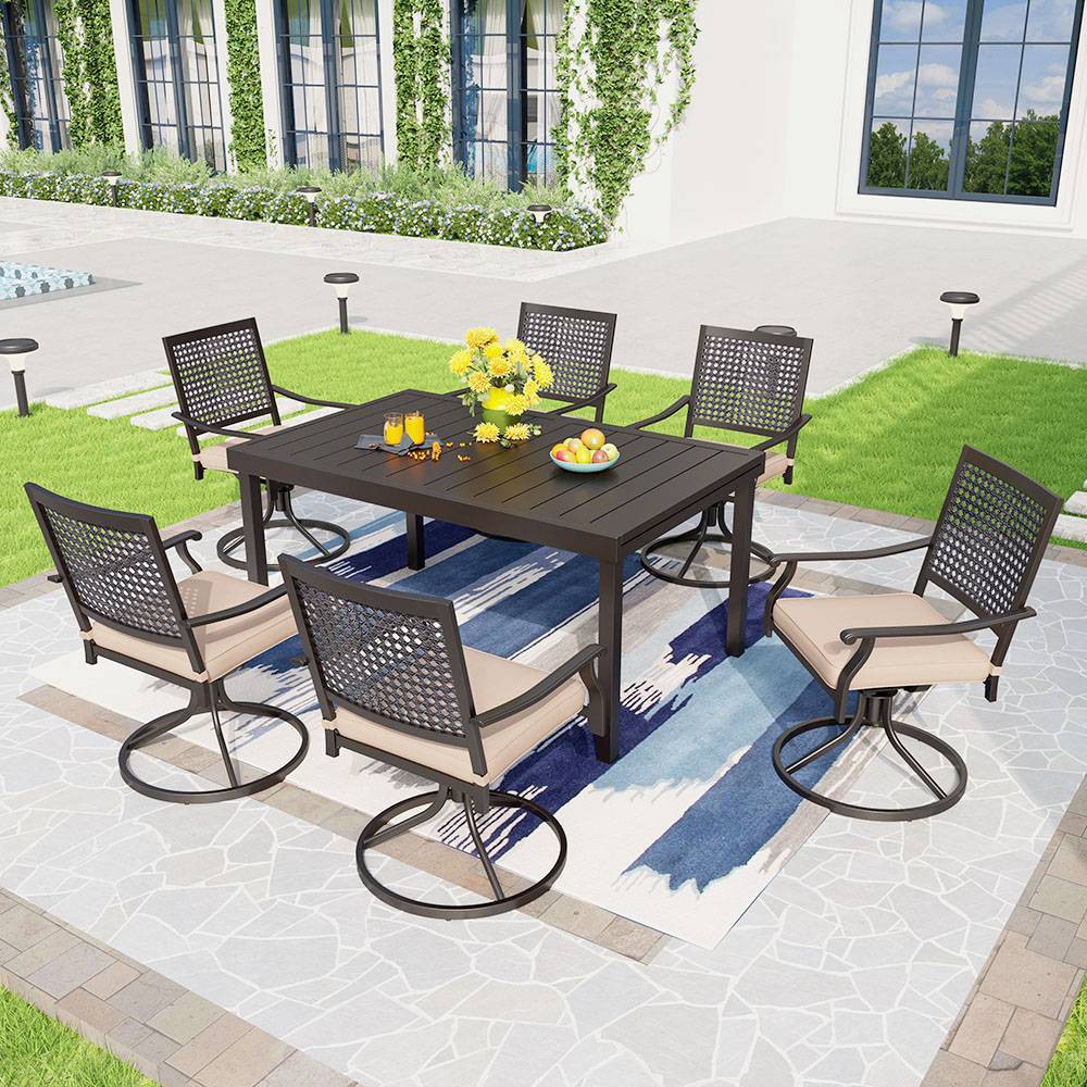 Photos - Garden Furniture 7pc Outdoor Dining Set with Swivel Chairs & Cushions & Expandable Table 