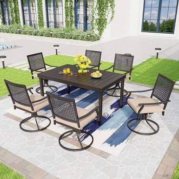 7pc Outdoor Dining Set with Swivel Chairs & Cushions & Expandable Table - Captiva Designs