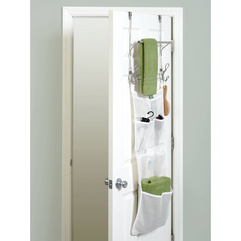 Snug Fit Over the Door Towel Bar with Mesh Pocket Storage Satin Nickel - Zenna Home, 5 of 9