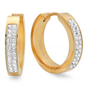 Steeltime Ladies stainless steel 20mm huggies w/adorned with swarovski crystals. Color Options: Silver, Gold, Rose Gold - 1 of 4