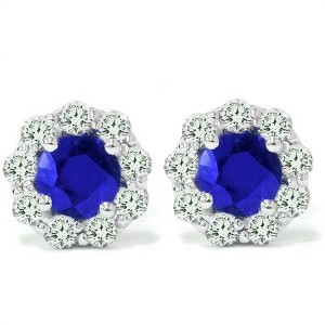 Pompeii3 2 1/2ct Blue Sapphire & Diamond Studs 14K White Gold - 1 of 4