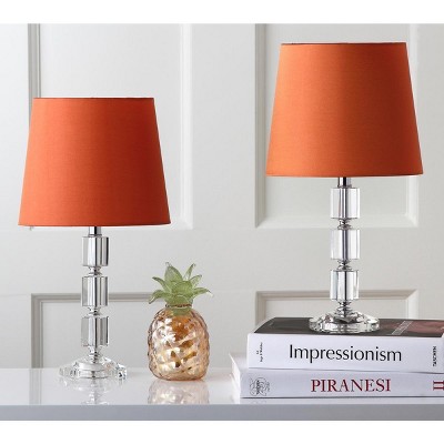 Erin Crystal Cube Table Lamp with Burnt Orange Shade, Set of 2