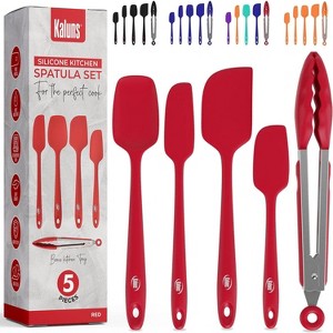 Kaluns Silicone Spatula Set, 4 Rubber Spatulas & Tong Set, Nonstick Seamless Design with Stainless Steel Core - Red - 1 of 1