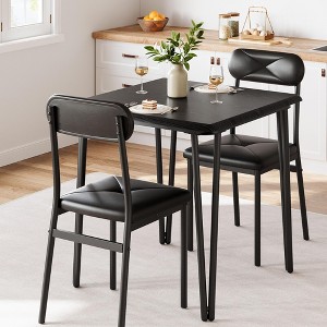 2-Piece Square Dining Set - Small Space Wood Table w/2 Upholstered Chairs, Modern Dinette for Breakfast Nook - 1 of 4