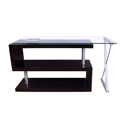 Writing Desk with Swivel Clear Glass/Black - Benzara