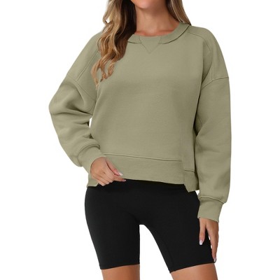 ATHLECHIC Women's Crewneck Fleece Oversized Fashion Fall Outfits Pullover Hoodless Tops Cropped Sweatshirt