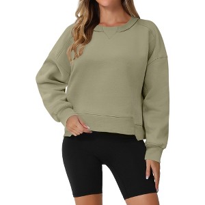 ATHLECHIC Women's Crewneck Fleece Oversized Fashion Fall Outfits Pullover Hoodless Tops Cropped Sweatshirt - 1 of 4