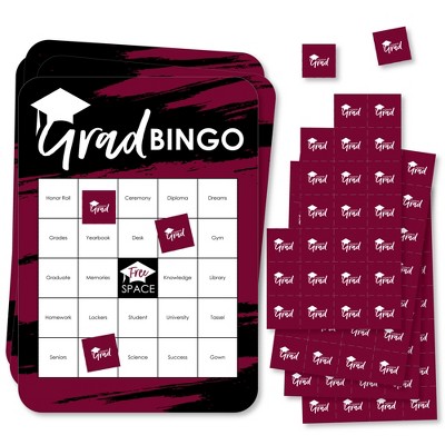 Big Dot of Happiness Maroon Grad - Best is Yet to Come - Bingo Cards and Markers - Burgundy Graduation Party Shaped Bingo Game - Set of 18