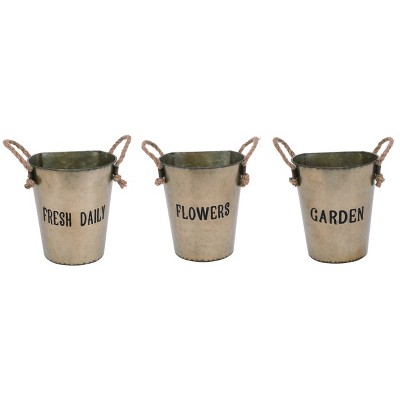 Transpac Metal Bucket with Handles Planter Pots Set of 3 Home and Garden Decorations