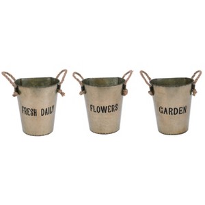 Transpac Metal Bucket with Handles Planter Pots Set of 3 Home and Garden Decorations - 1 of 1