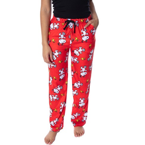Peanuts Women's Snoopy And Woodstock Allover Print Smooth Fleece Pajama  Pants SM Red