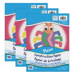 Pacon® Construction Paper, Lightweight, Assorted Colors, 9" x 12", 96 Sheets Per Pack, 3 Packs - 1 of 3