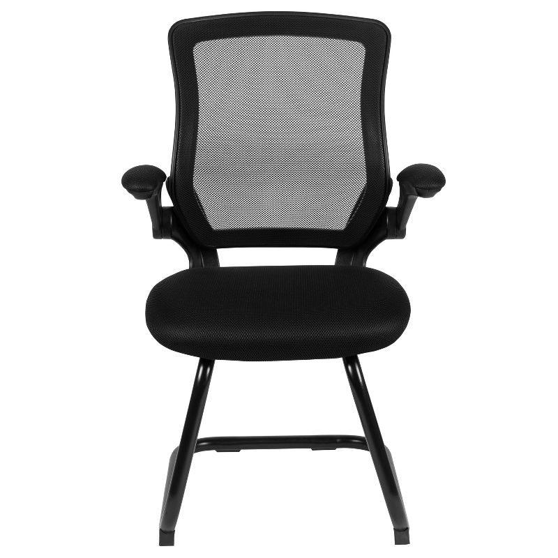 Emma and Oliver Black Mesh Sled Base Side Reception Guest Office Chair with Flip-Up Arms, 4 of 15