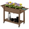 Outsunny Raised Garden Bed, Wood Elevated Planter Box with Lockable Wheels, Side Tables, Bottom Shelf, Bed Liner and Drainage Holes - 4 of 4