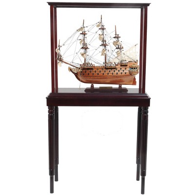 HomeRoots 50" Wood Brown Solid Wood Hand Painted Model Boat Tabletop Sculpture
