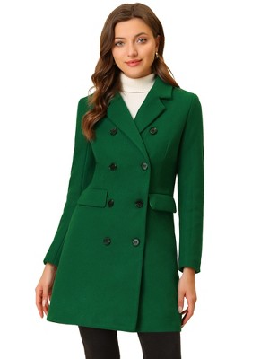 Allegra K Women's Long Jacket Notched Lapel Double Breasted Trench Coat  Greens Large