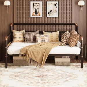Daybed with Trundle, Twin Daybed with Pop Up Trundle Set, Metal Twin Bed Frame with Steel Slat Support, Sofa BedFrame for Kids/Teens/Adults - 1 of 4