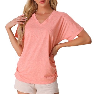 cheibear Womens Rayon Sleep T Shirt V Neck Pajamas Top - 1 of 4