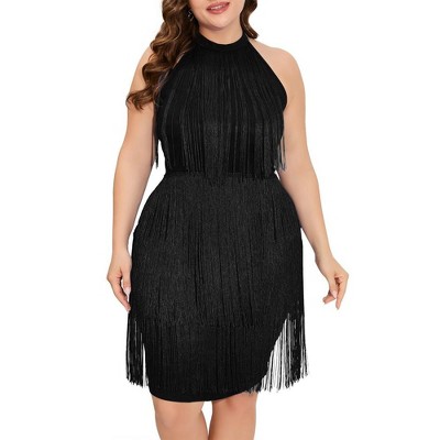 Whizmax Women's Plus Size Fringe Dress 1920s Sleeveless All Over Tassel  Tiered Cocktail Party Dress : Target