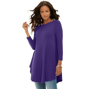 Roaman's Plus Size Boatneck Swing Ultra Drape Tunic Top - 1 of 3