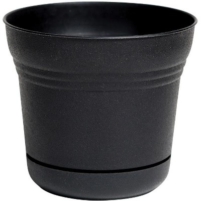 Bloem Saturn 6.5 in. H X 7 in. D Plastic Flower Pot Black